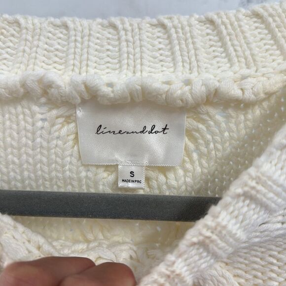 Cozy Cream Cable Knit Sweater - Line & Dot - Size Small Fringe Pullover - NWOT - Picture 3 of 4
